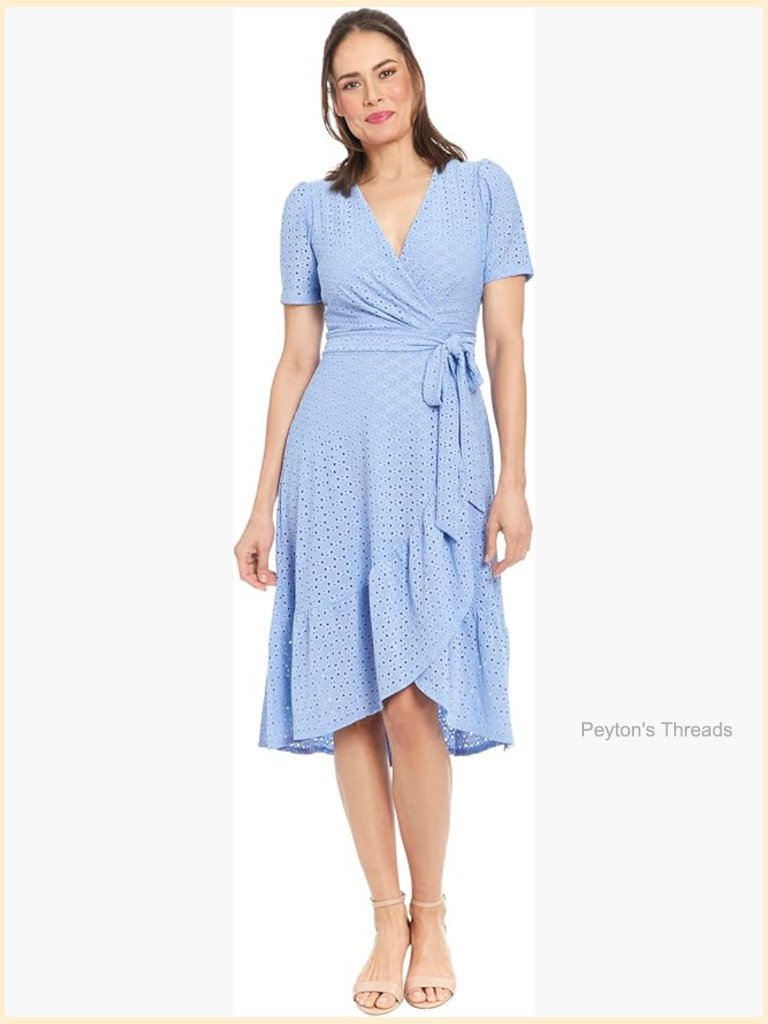 Women's Short Sleeve Ruffle Wrap Dress With V-Neck And Tie Waist